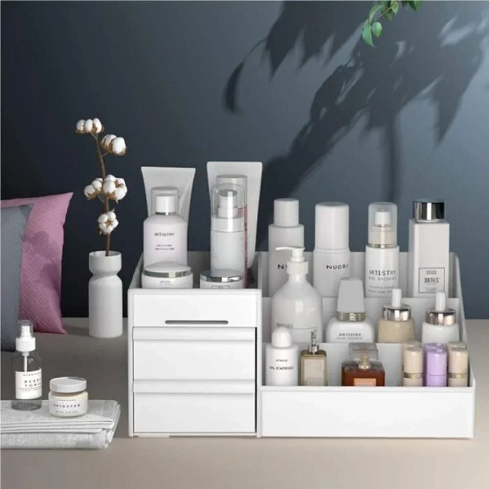 New Large White Makeup Storage Box, Cosmetic & Jewelry Organizer for Vanity